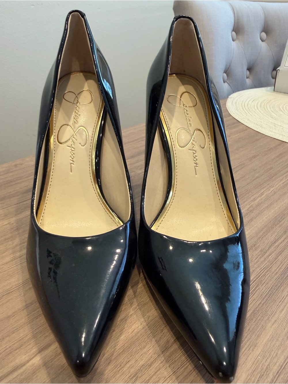 Jessica Simpson Black Patent Pointed Toe Pumps